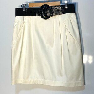 Worthington SZ 12 Ivory pencil skirt black chunky belt capsule essential office